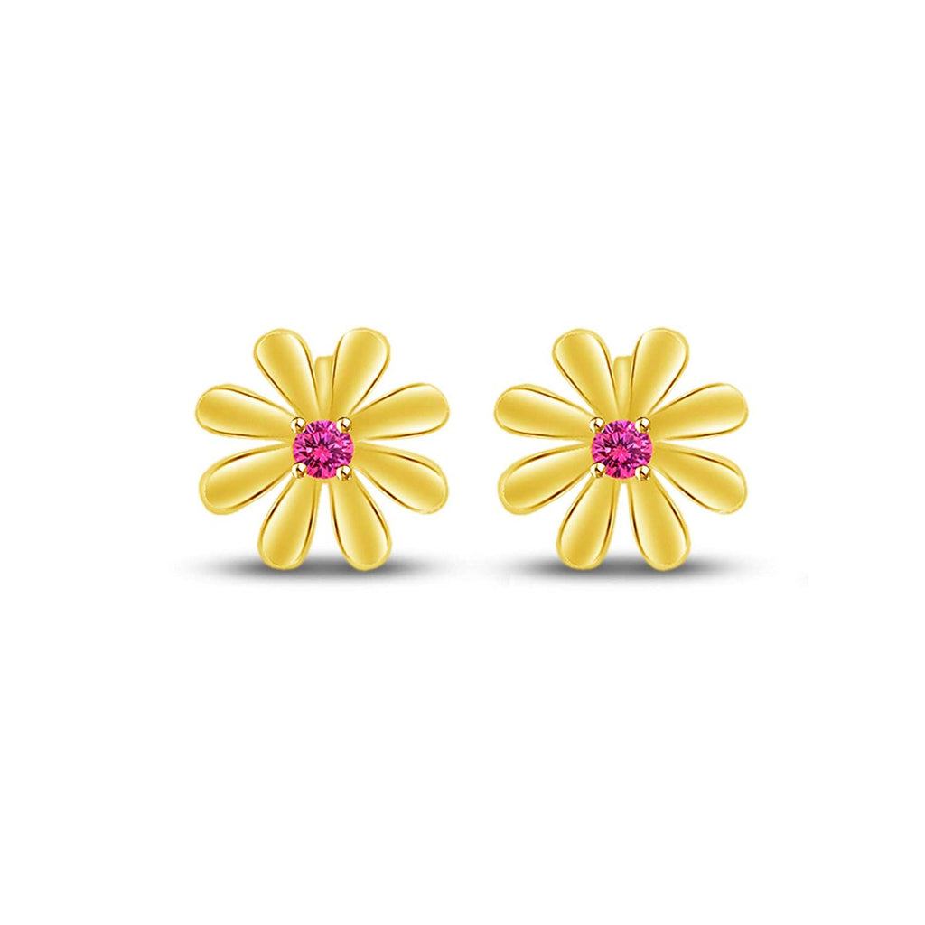 atjewels Round Cut Pink Sapphire 14k Yellow Gold Over .925 Sterling Silver Flower Stud Earrings Girls & Wome's For MOTHER'S DAY SPECIAL OFFER - atjewels.in