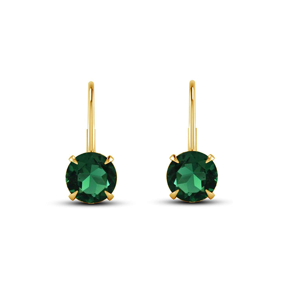 atjewels Women's Round Cut Emerald Solitaire Dangle Earrings in 18k Yellow Gold Over 925 Silver MOTHER'S DAY SPECIAL OFFER - atjewels.in