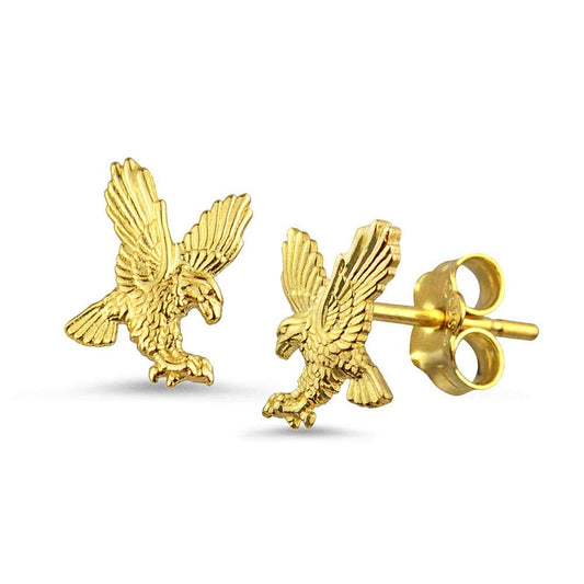 AtJewels 14K Yellow Gold Over 925 Sterling Silver Eagle Stud Engagement Earrings Unisex - atjewels.in