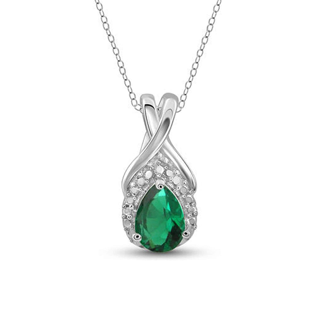 14k White Gold Over 925 Sterling Silver Emerald & White Cubic Zirconia Solitaire Pendant Earrings Ring Jewelry Set For Women's - atjewels.in