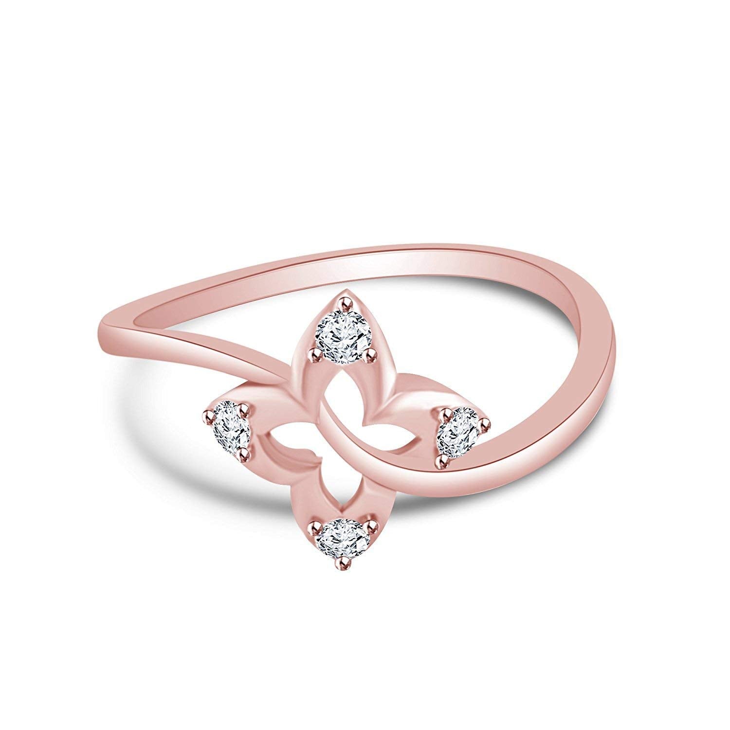 atjewels Round Cut White CZ 14k Rose Gold Over .925 Sterling Silver Floral Bypass Ring For Women's and Girl's - atjewels.in