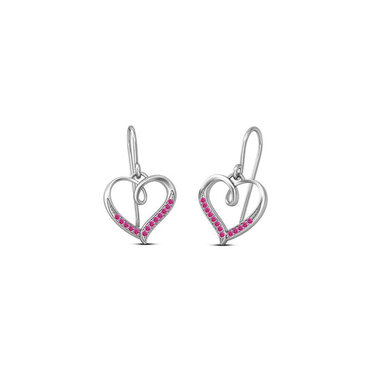atjewels 14K White Gold Plated on 925 Silver Round Pink Sapphire Heart Hook Earrings MOTHER'S DAY SPECIAL OFFER - atjewels.in