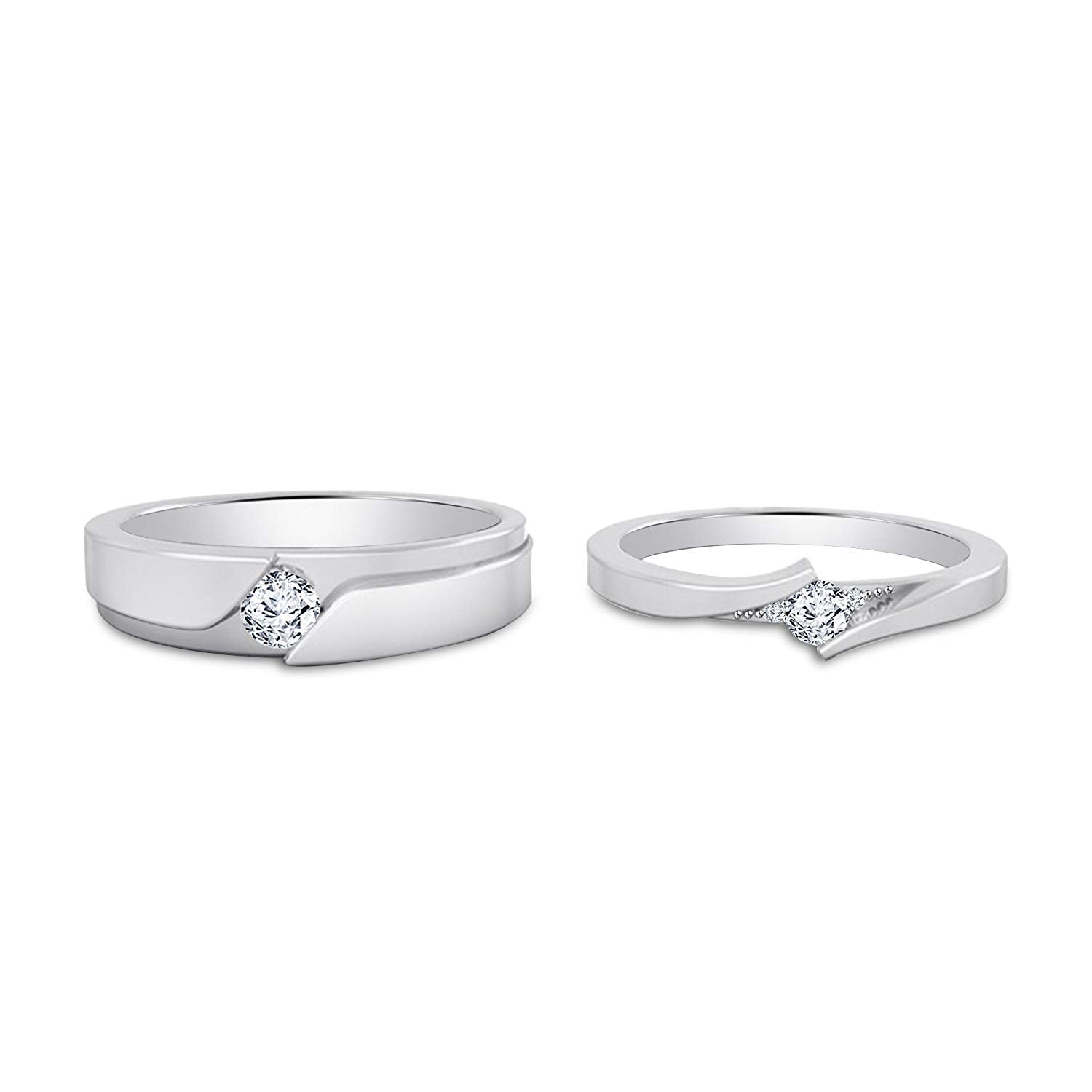atjewels Round White Zirconia 14K Gold Plated on 925 Sterling Silver Elegant Couple Heart Ring - atjewels.in