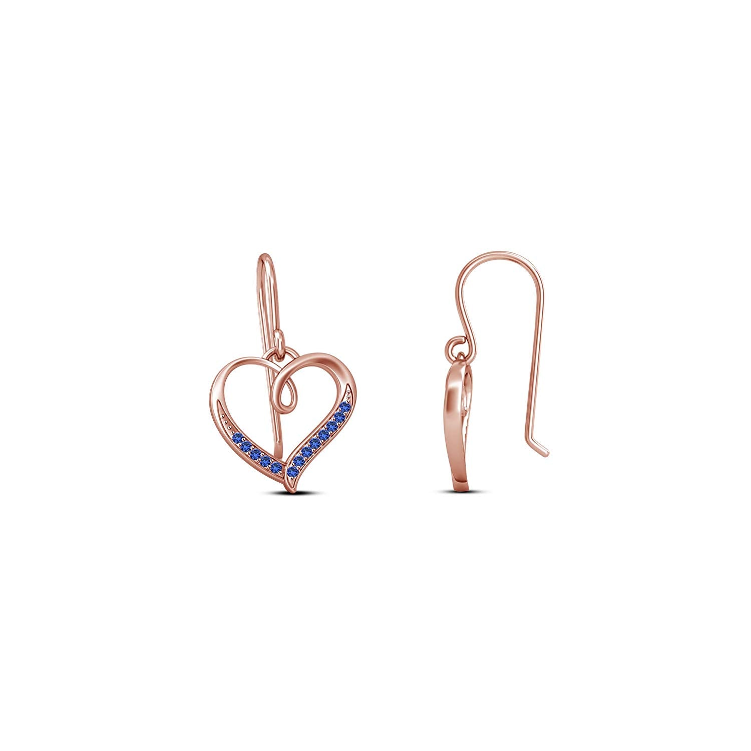 atjewels 14K Rose Gold Plated on 925 Silver Round Blue Sapphire Heart Hook Earrings MOTHER'S DAY SPECIAL OFFER - atjewels.in