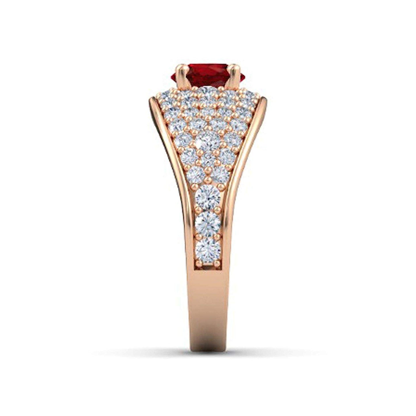 atjewels Round Cut Gemstone & White CZ 14k Rose Gold Over .925 Sterling Silver Solitaire w/ Accents Engagement Ring For Girl's and Women's For Navratri Special - atjewels.in