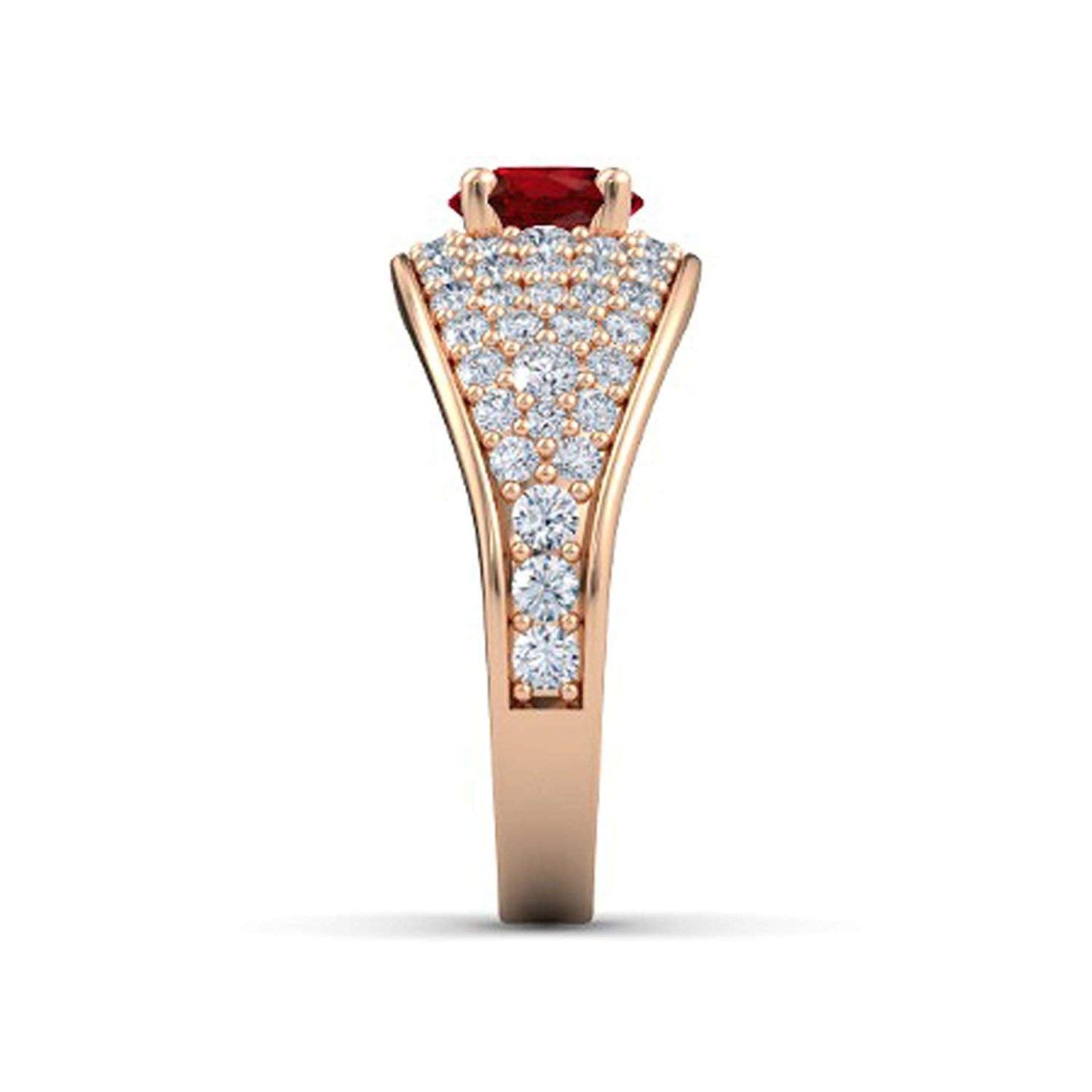 atjewels Round Cut Gemstone & White CZ 14k Rose Gold Over .925 Sterling Silver Solitaire w/ Accents Engagement Ring For Girl's and Women's For Navratri Special - atjewels.in