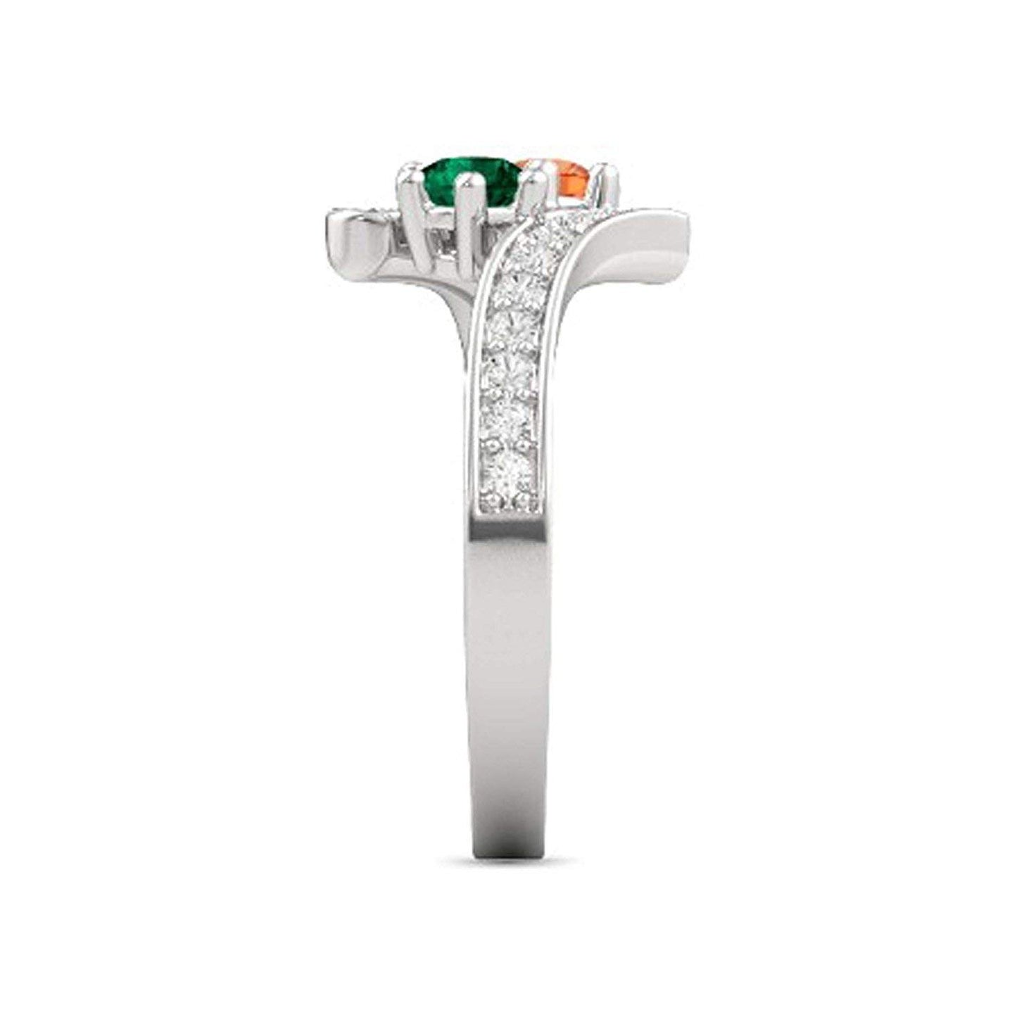 atjewels Round Cut Orange Sapphire, Green Emerald & White CZ .925 Sterling Silver Bypass Ring For Women's and Girl's For Diwali Special - atjewels.in