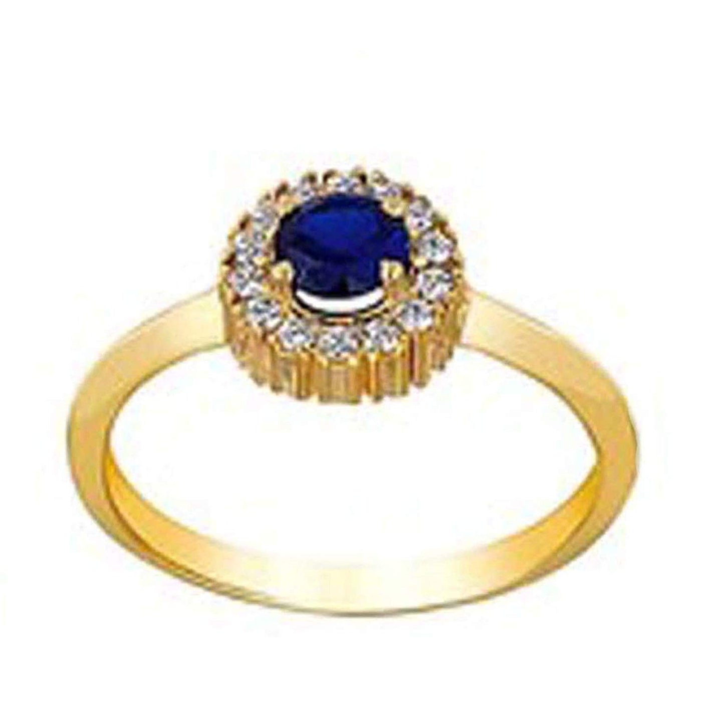 atjewels Round Cut Blue Sapphire & White CZ 14k Yellow Gold Over .925 Sterling Silver Earrings, Ring & Pendant Engagment Jewelry Set For Women's/Girl's For Ganesh Chaturthi Special - atjewels.in