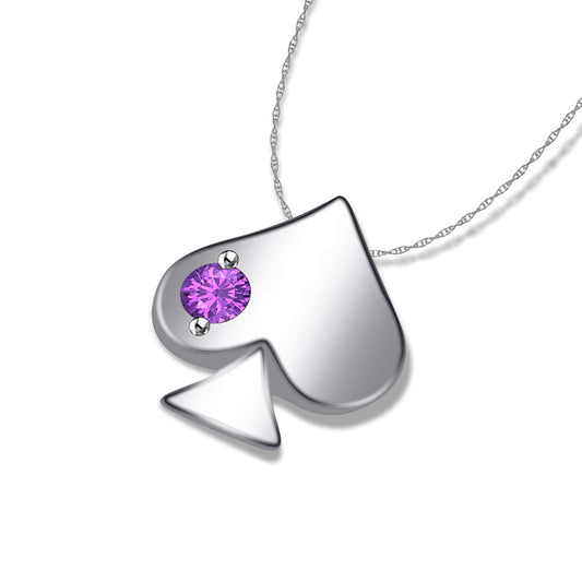 White Gold Plated 925 Sterling Silver Ace of Spades Roiund Cut Amethyst Solitaire Without Chain Pendant From atjewels MOTHER'S DAY SPECIAL OFFER - atjewels.in