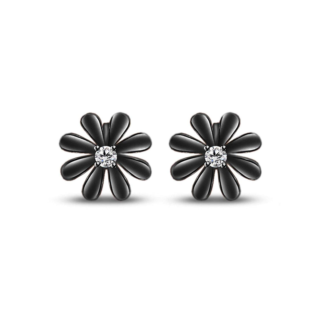 Buy 925 Sterling Silver Stud EarringsCute Flower Ear Studs for Women  Hypoallergenic Jewelry Gift Black at Amazonin