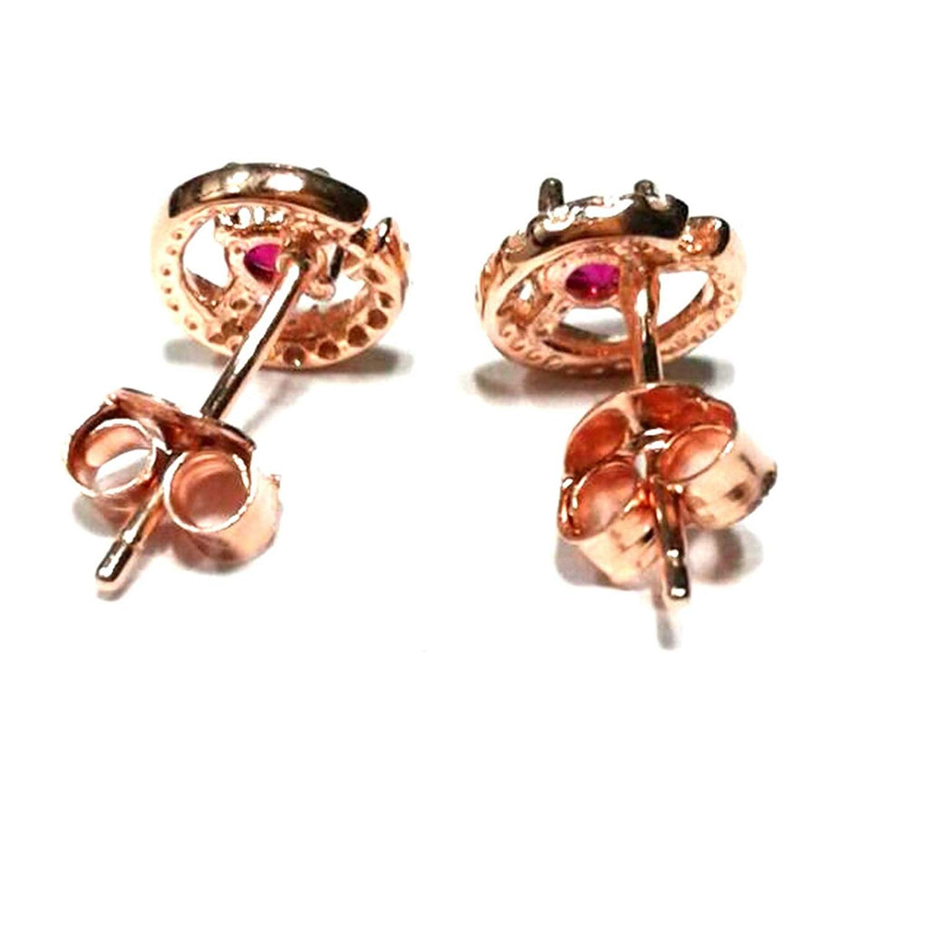 atjewels Round Cut Red Ruby & White CZ 14k Rose Gold Over 925 Sterling Silver Stud Earrings For Girl's and Women's For MOTHER'S DAY SPECIAL OFFER - atjewels.in