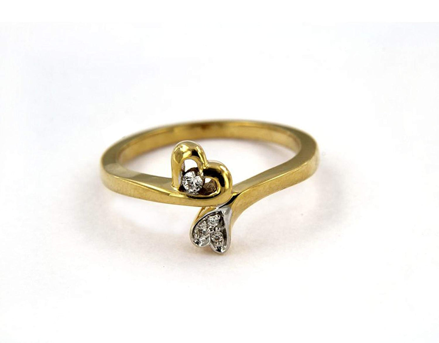 atjewels Solid 925 Sterling Silver Yellow Gold Over 0.13 Ct White Diamond Double Heart Ring MOTHER'S DAY SPECIAL OFFER - atjewels.in