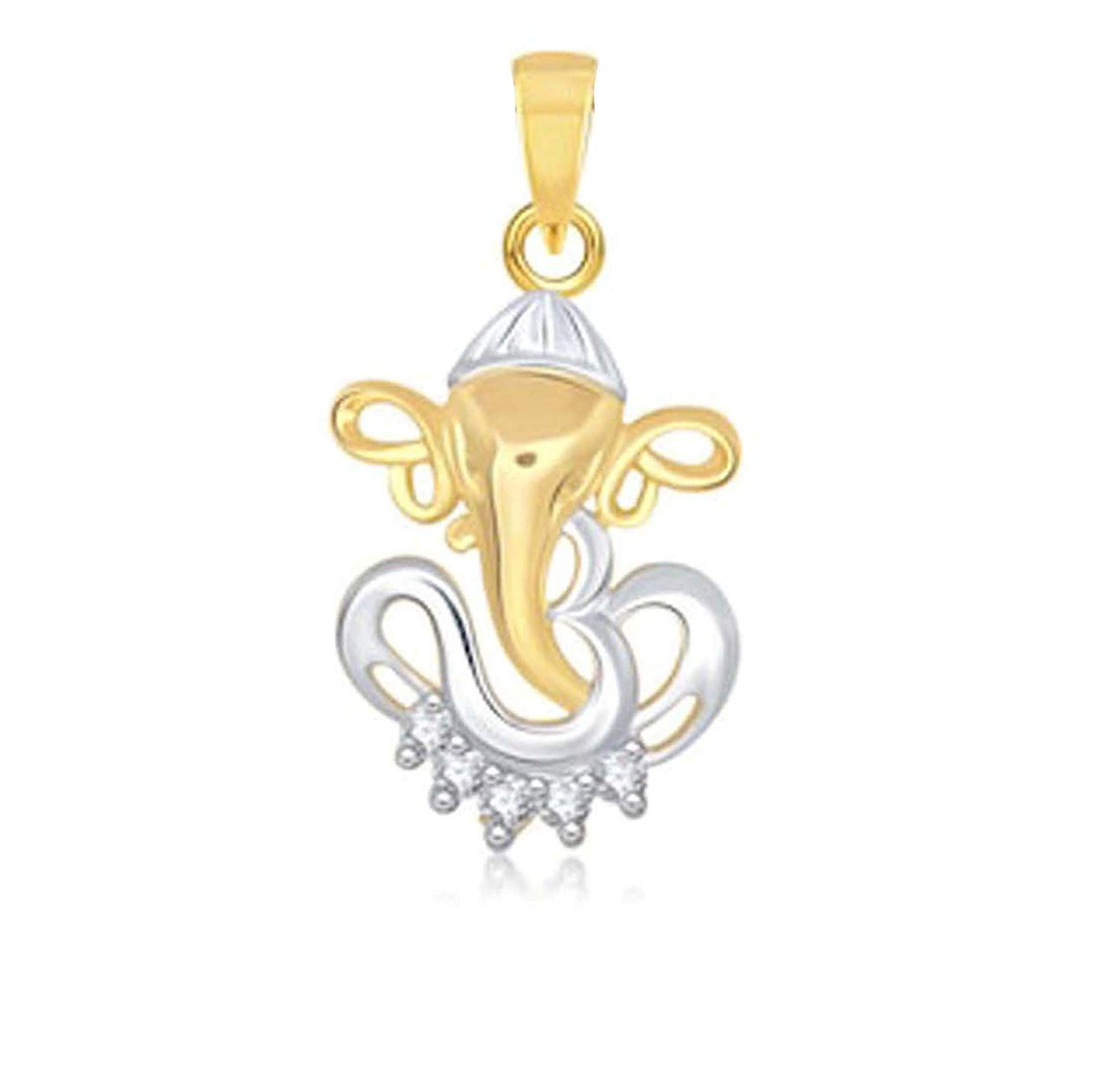 atjewels Ganesh Festival Special 14K Two Tone Gold Plated .925 Steling Silver Round Cut White Cubic Zirconia Without Chain Ganesh Pendant MOTHER'S DAY SPECIAL OFFER - atjewels.in