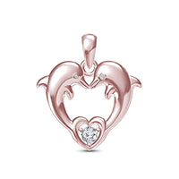 atjewels 14K Rose Gold Over 925 Sterling Silver Zirconia Heart Shape Two Cute Dolphins Pendant MOTHER'S DAY SPECIAL OFFER - atjewels.in