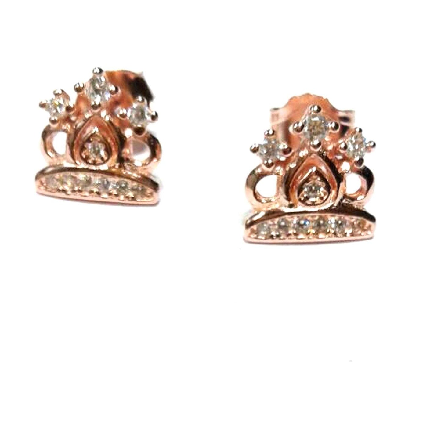 atjewels Round Cut White CZ 14k Rose Gold Over 925 Sterling Silver Crown Stud Earrings For Girl's and Women's For MOTHER'S DAY SPECIAL OFFER - atjewels.in