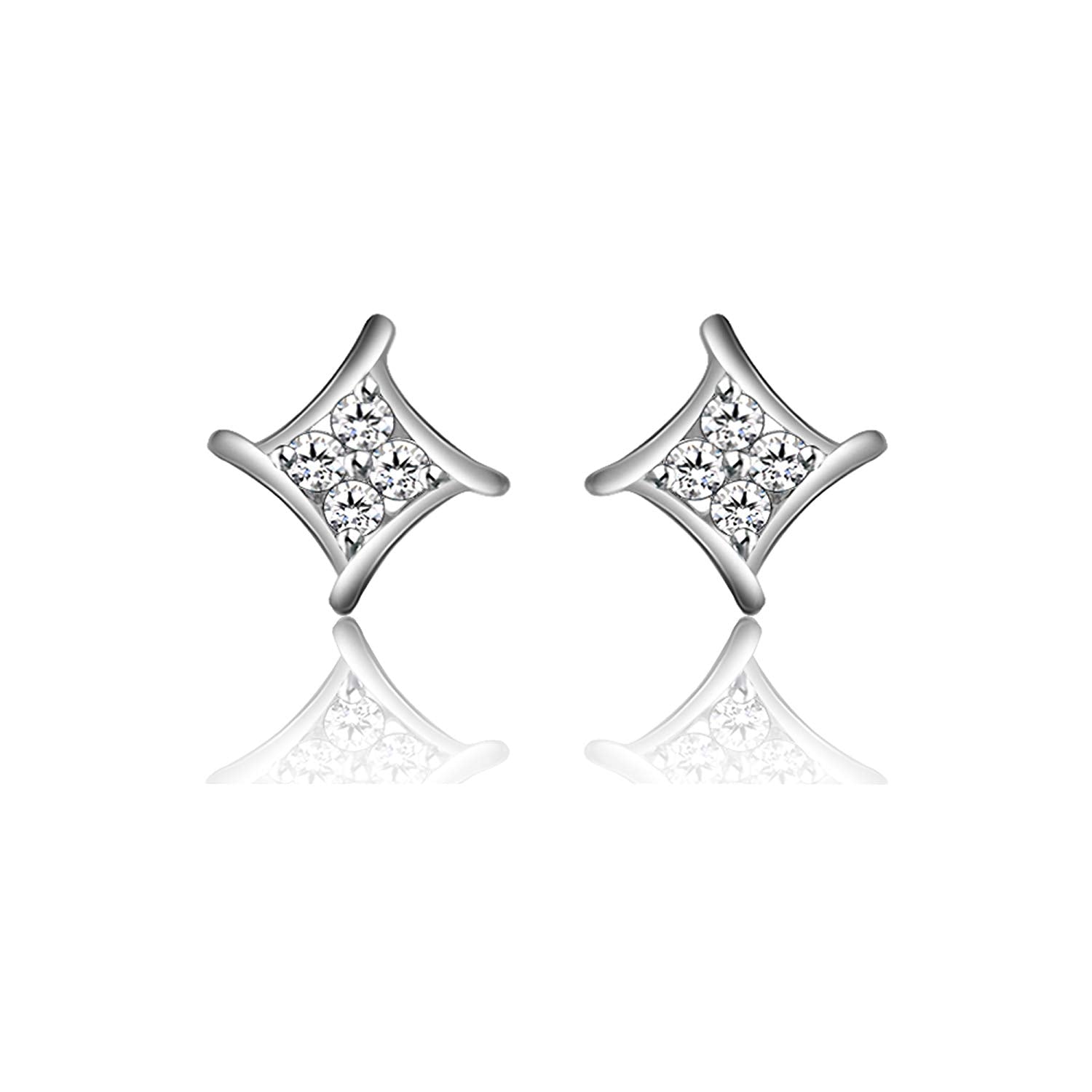atjewels Stylish 18K White Gold Over Sterling Silver Round Cut White CZ Stud Earrings MOTHER'S DAY SPECIAL OFFER - atjewels.in