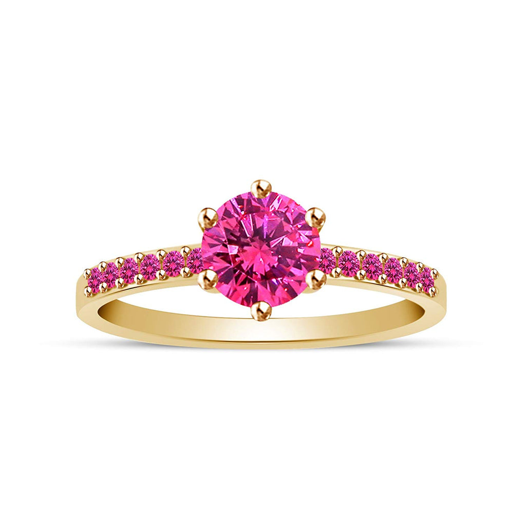 atjewels 18K Yellow Gold Over 925 Sterling Silver Round Pink Sapphire Solitaire with Accent Ring MOTHER'S DAY SPECIAL OFFER - atjewels.in