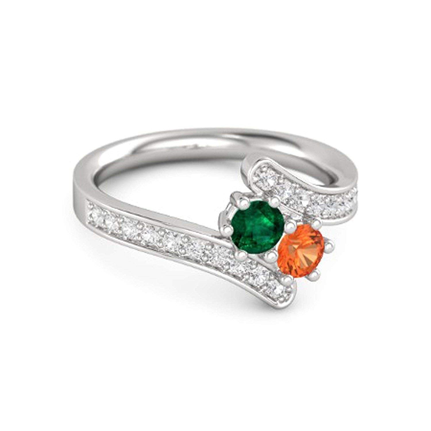 atjewels Round Cut Orange Sapphire, Green Emerald & White CZ .925 Sterling Silver Bypass Ring For Women's and Girl's For Diwali Special - atjewels.in