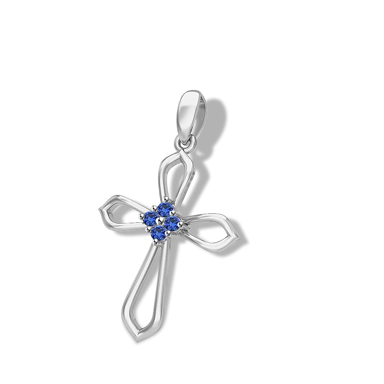 atjewels 14K White Gold Over 925 Sterling Round Blue Sapphire Cross Pendant Without Chain MOTHER'S DAY SPECIAL OFFER - atjewels.in