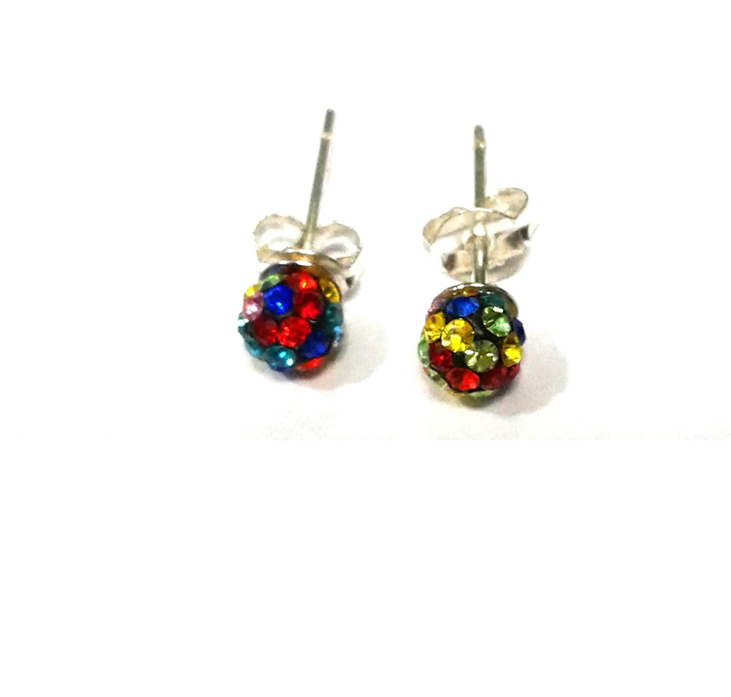 atjewels Round Cut Crystal Sterling Silver Pave Ball Stud Earrings, Crystal Fireball Disco Ball Earrings 1 Pair For Girl's and Women's Fancy Party Wear Earrings - atjewels.in