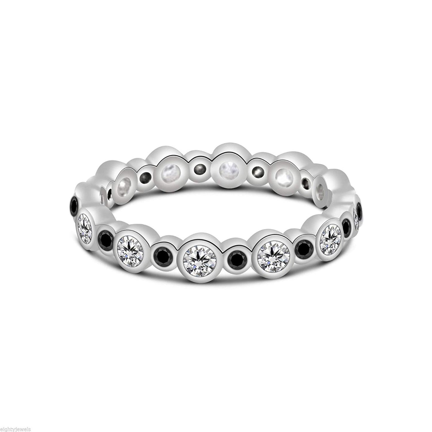 atjewels Solid .925 Sterling Silver Black & White CZ Eternity Band Ring US Size 7.5 for Women MOTHER'S DAY SPECIAL OFFER - atjewels.in