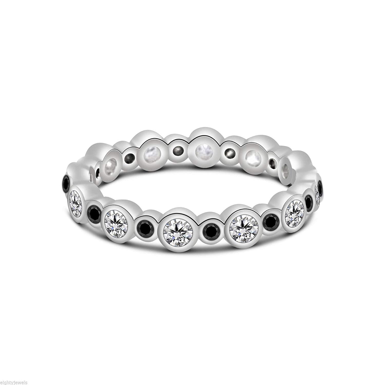 atjewels Solid .925 Sterling Silver Black & White CZ Eternity Band Ring US Size 7.5 for Women MOTHER'S DAY SPECIAL OFFER - atjewels.in