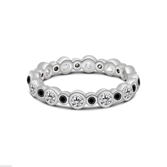 atjewels Solid .925 Sterling Silver Black & White CZ Eternity Band Ring US Size 7.5 for Women MOTHER'S DAY SPECIAL OFFER - atjewels.in