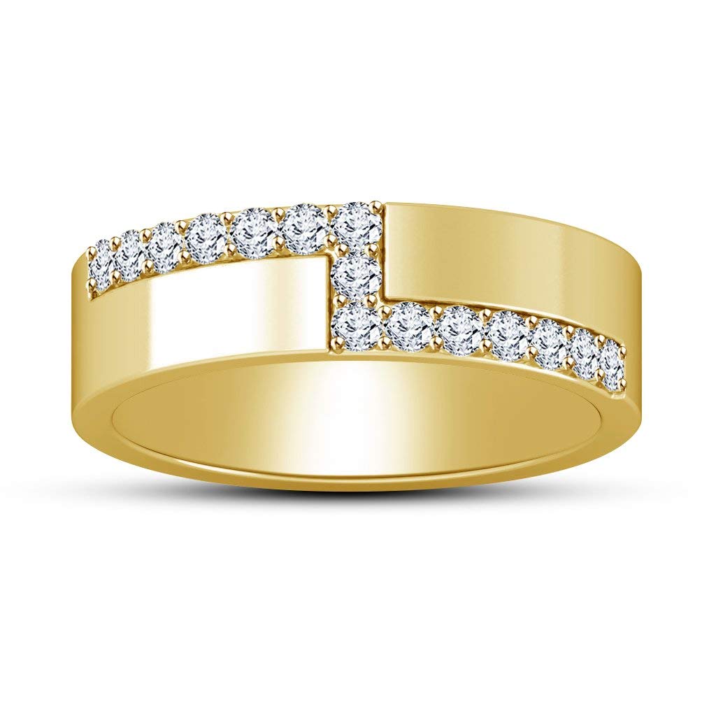 atjewels14K Yellow Gold Plated on 925 Silver Unique Style Round White Zirconia Engagement Men's Band Ring MOTHER'S DAY SPECIAL OFFER - atjewels.in