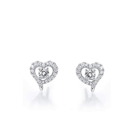 atjewels Heart Stud Earrings in White Round Zirconia with 14K White Gold Over 925 Sterling Silver For Women's MOTHER'S DAY SPECIAL OFFER - atjewels.in