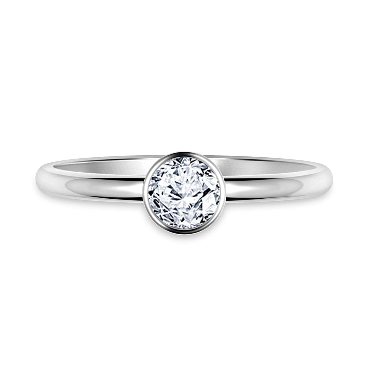 atjewels 14K White Gold Over 925 Silver Round White Zirconia Solitaire Ring For Women MOTHER'S DAY SPECIAL OFFER - atjewels.in