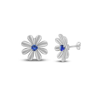 atjewels Round Cut Blue Sapphire .925 Sterling Silver Flower Stud Earrings Girls & Wome's For MOTHER'S DAY SPECIAL OFFER - atjewels.in