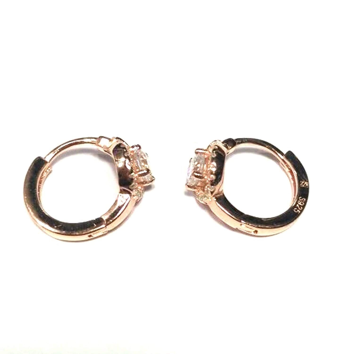 atjewels Round Cut White CZ 14k Rose Gold Over 925 Sterling Silver Hoop Earrings For Girl's and Women's For MOTHER'S DAY SPECIAL OFFER - atjewels.in