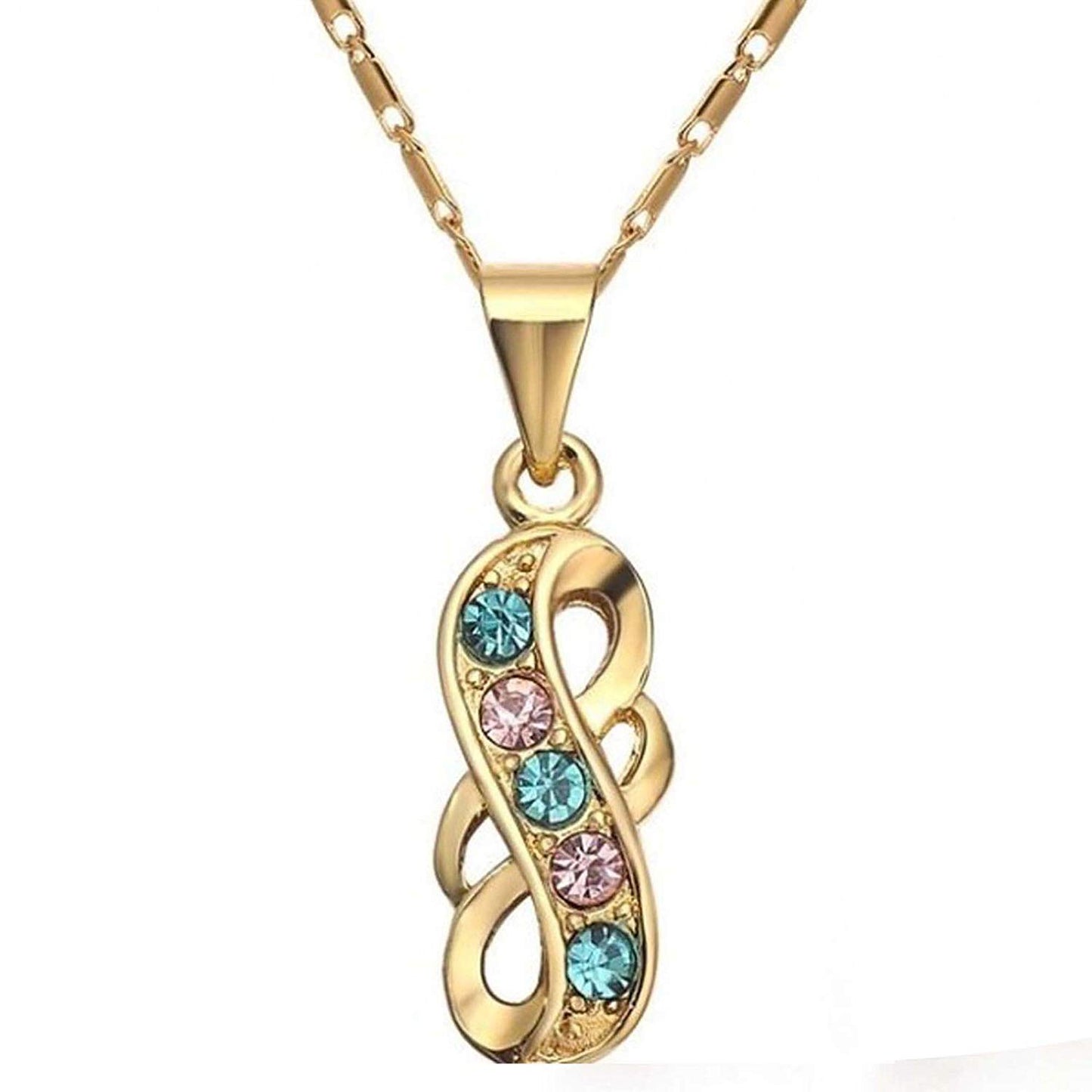 atjewels Round Aquamarine & Pink Sapphire 14k Yellow Gold Over .925 Sterling Silver Fashion Earrings, Ring & Pendant Jewelry Set For Women's/Girl's For Ganesh Chaturthi Special - atjewels.in