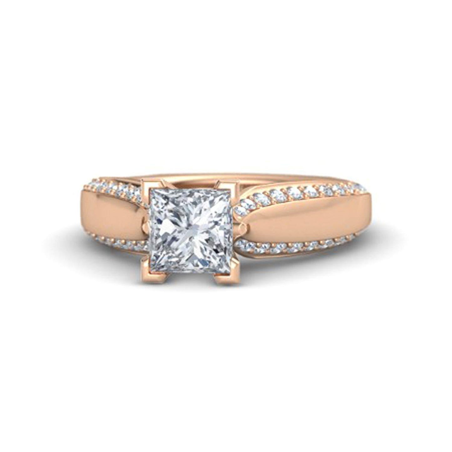 White Simulated Diamond Rose Gold Plated 925 Sterling Silver  Princess J Engagement Ring MOTHER'S DAY SPECIAL OFFER - atjewels.in