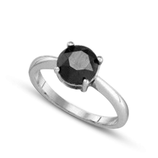 atjewels 14K White Gold Over 925 Sterling Silver Round Black Zirconia Solitaire Ring For Women's MOTHER'S DAY SPECIAL OFFER - atjewels.in