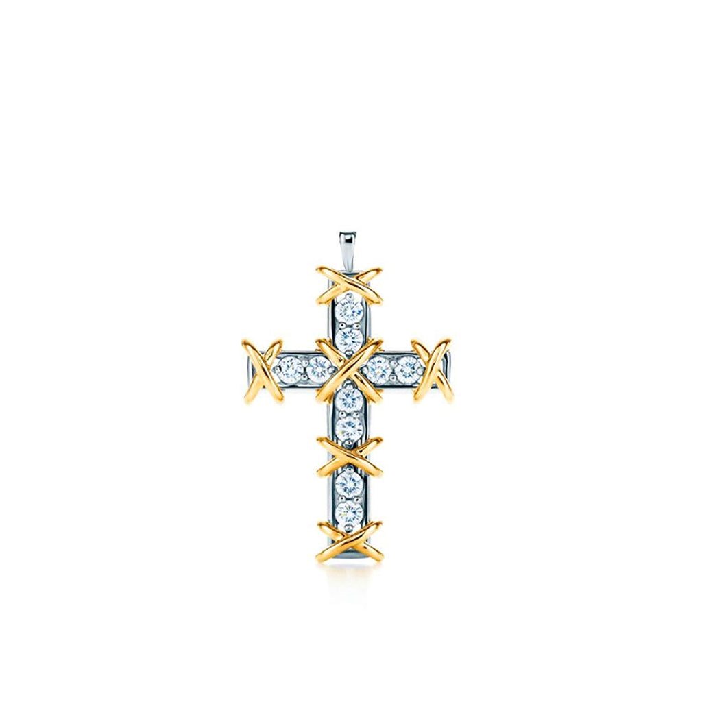 atjewels Christmas offers 14K Yellow and White Gold Over 925 Sterling Silver Round White CZ Cross Pendant MOTHER'S DAY SPECIAL OFFER - atjewels.in
