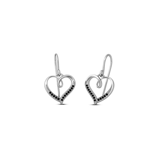 atjewels 925 Sterling Silver Round Black Zirconia Heart Hook Earrings MOTHER'S DAY SPECIAL OFFER - atjewels.in