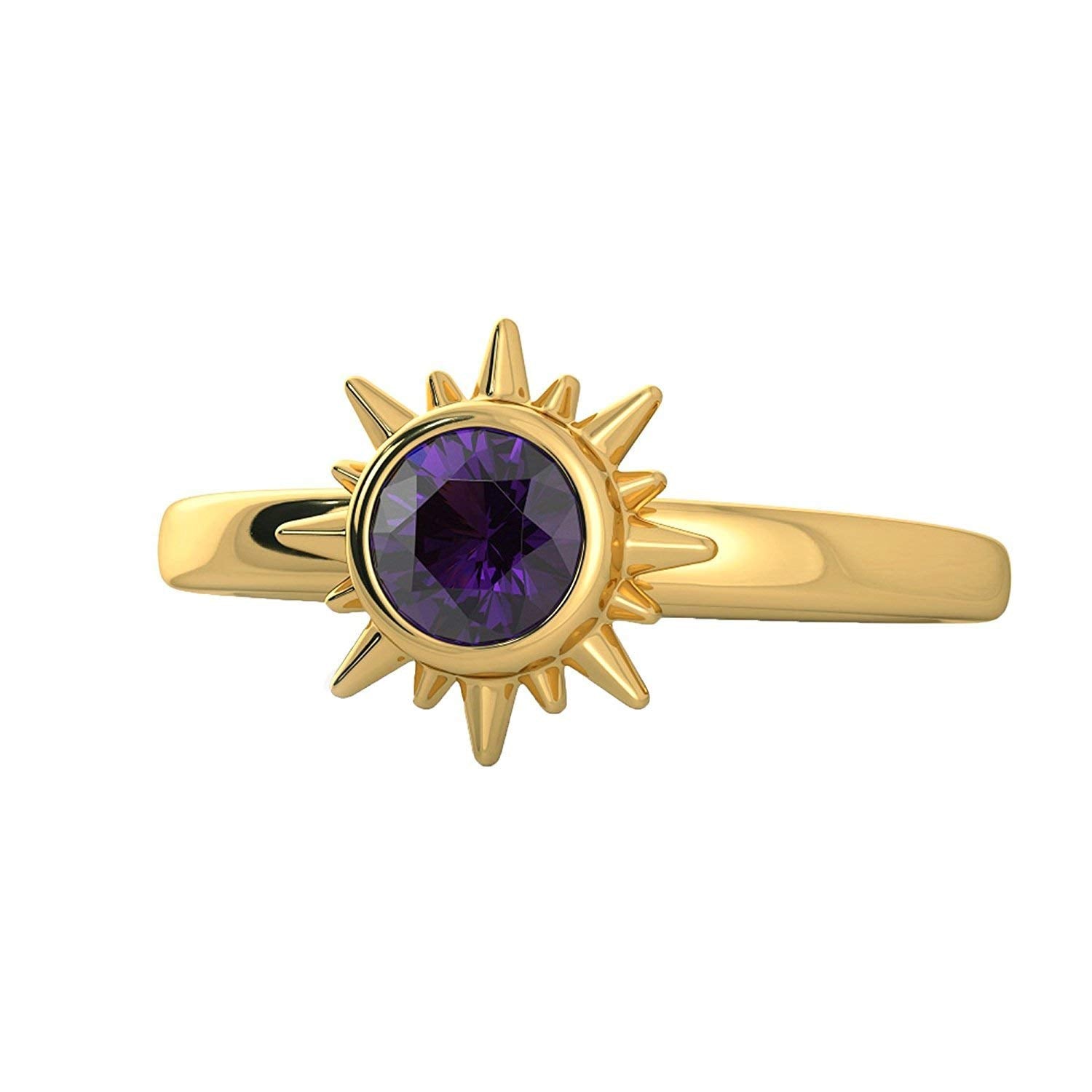 atjewels 14k Yellow Gold Over .925 Sterling Silver Round Cut Purple Amethyst Solitaire Sun Ring For Girl's & Women's For Navratri Special - atjewels.in