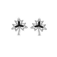 atjewels Leaf Stud Earrings Round Black Zirconia in 14K White Gold Over 925 Sterling Silver For Women's MOTHER'S DAY SPECIAL OFFER - atjewels.in