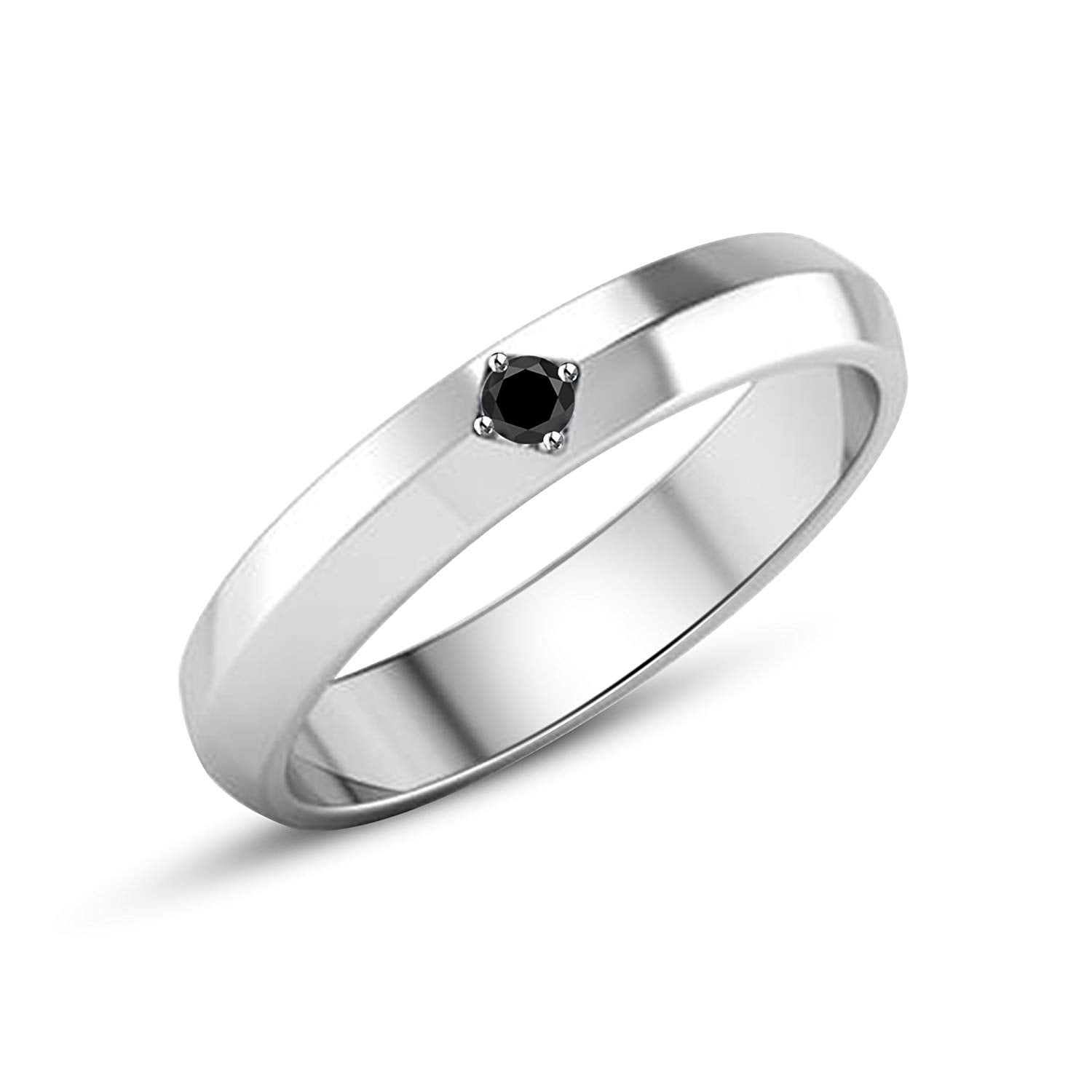 atjewels Solitaire Engagement Ring in Round Black Zirconia 14K White Gold Over 925 Silver MOTHER'S DAY SPECIAL OFFER - atjewels.in