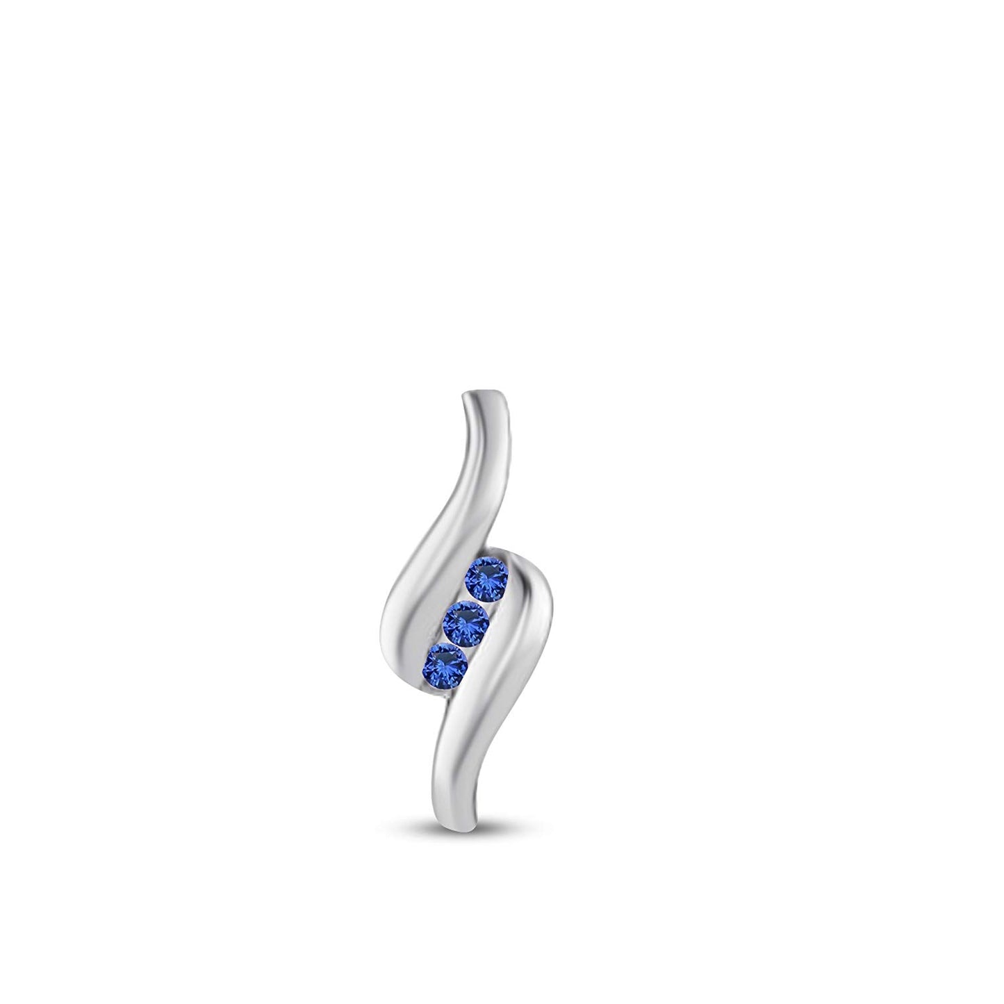 atjewels 14K White Gold Over 925 Sterling Silver Round Blue Sapphire Three Stone Pendant Without Chain MOTHER'S DAY SPECIAL OFFER - atjewels.in