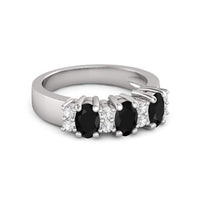atjewels 18K White Gold Over 925 Sterling Black and White Oval & Round Cubic Zirconia Three Stone Ring MOTHER'S DAY SPECIAL OFFER - atjewels.in