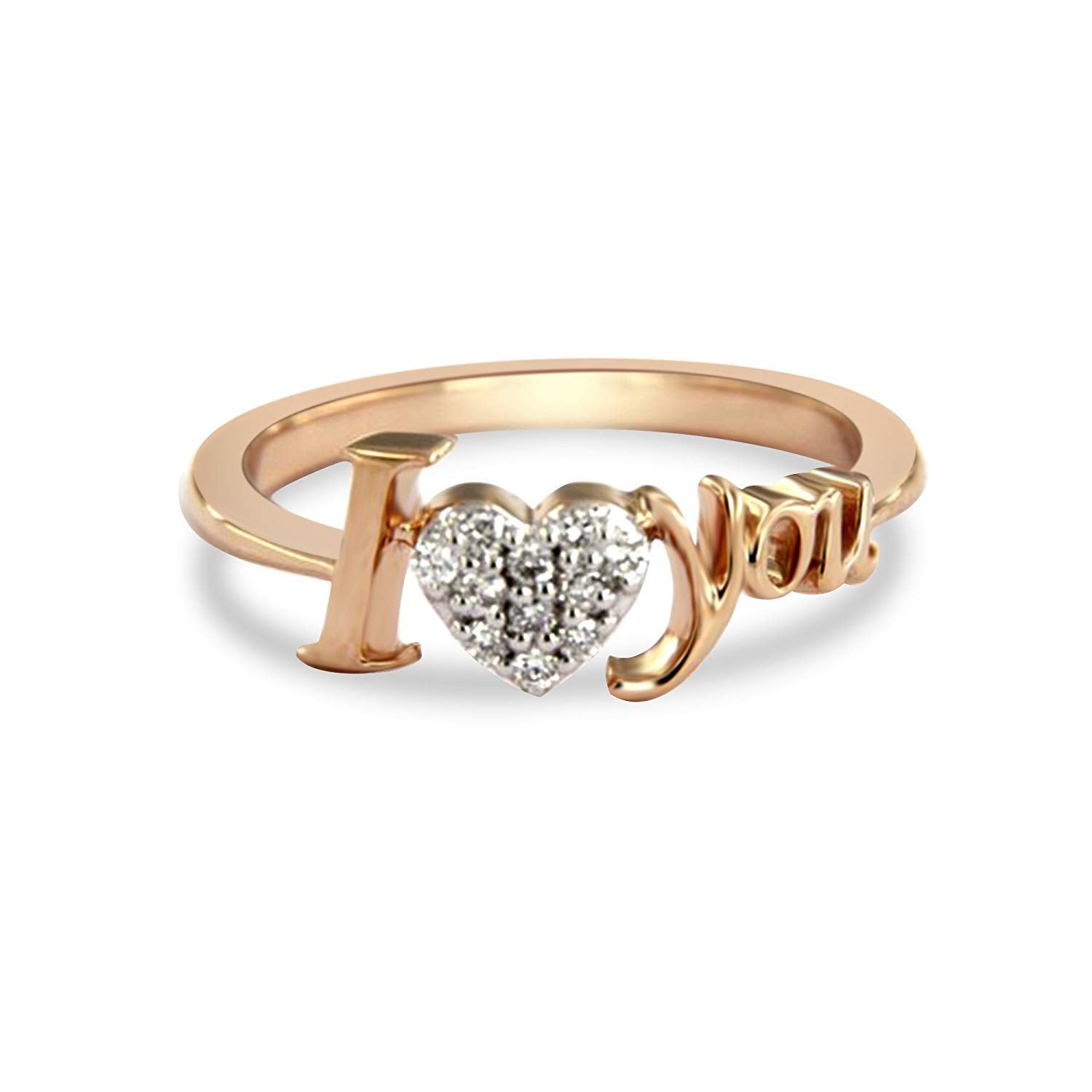 ATJewels I Love You Ring in 14K Rose Gold Over 925 Sterling Silver Round White Zirconia Diamond Engagement Wedding Anniversary Ring - atjewels.in
