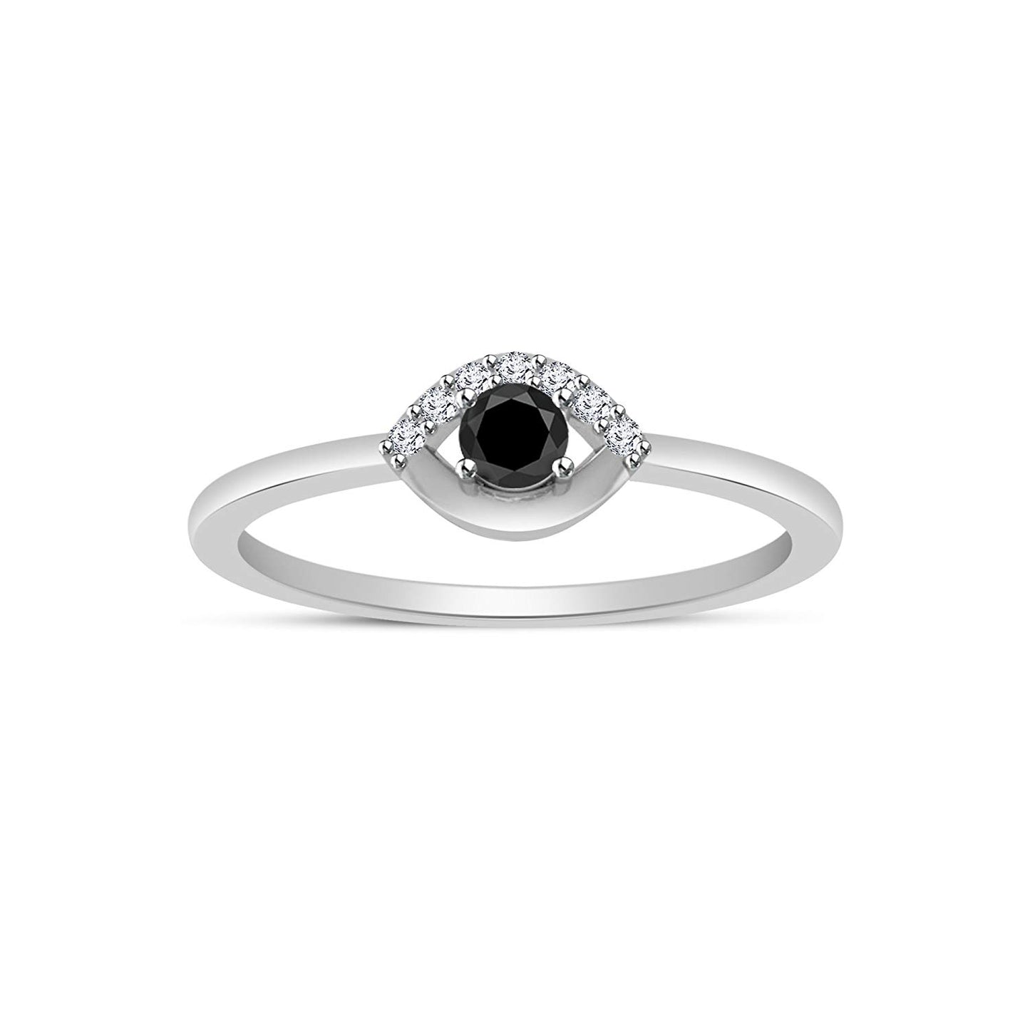 atjewels Round Black and White CZ Cocktail Ring For Women's in 14K White Gold Over 925 Silver Sterling MOTHER'S DAY SPECIAL OFFER - atjewels.in