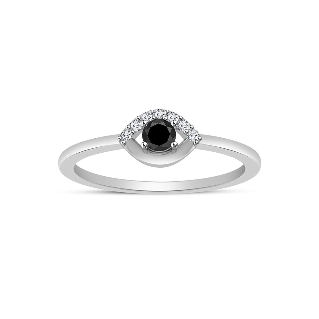 atjewels Round Black and White CZ Cocktail Ring For Women's in 14K White Gold Over 925 Silver Sterling MOTHER'S DAY SPECIAL OFFER - atjewels.in