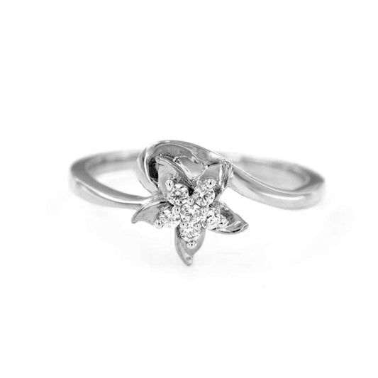 atjewels Star Flower Ring in 14K White Gold Over 925 Sterling Round White CZ MOTHER'S DAY SPECIAL OFFER - atjewels.in