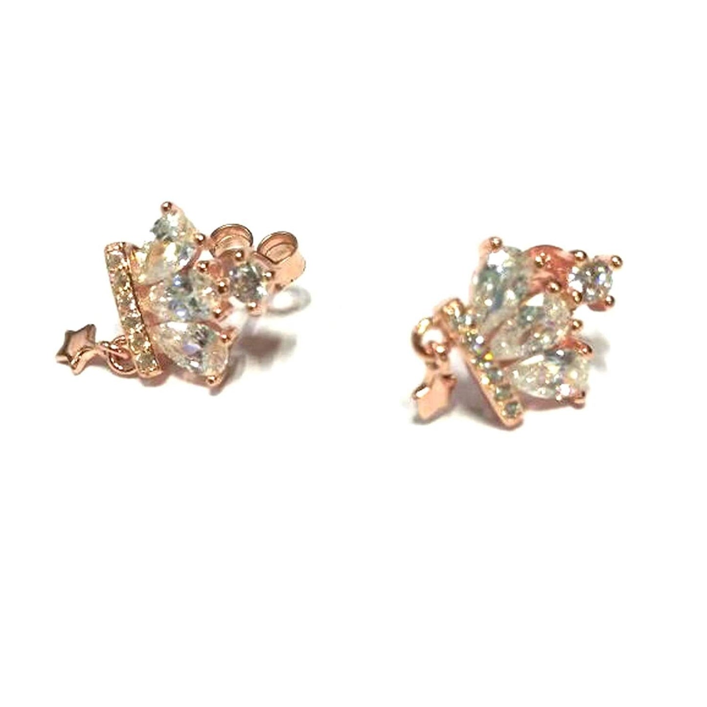 atjewels Round Cut White CZ 14k Rose Gold Over 925 Sterling Silver Crown Stud Earrings For Girl's and Women's For MOTHER'S DAY SPECIAL OFFER - atjewels.in