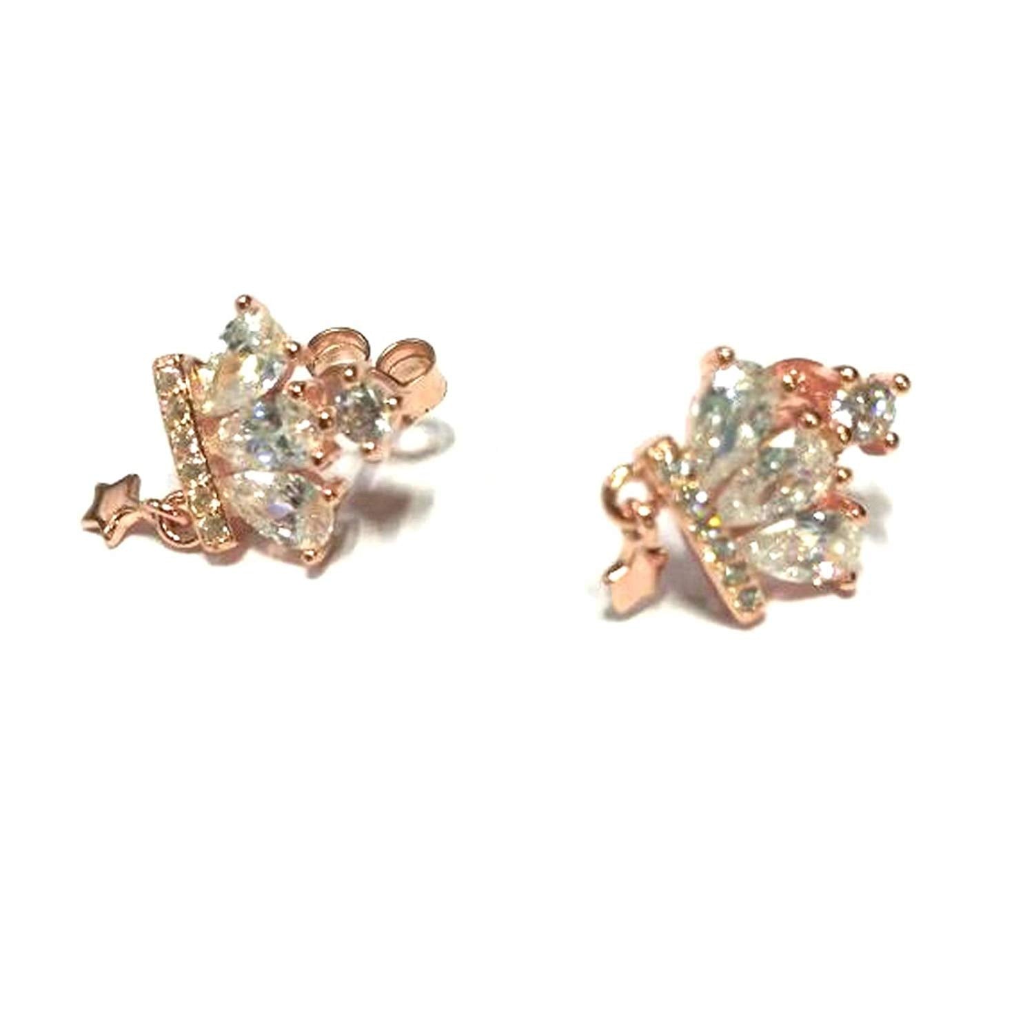 atjewels Round Cut White CZ 14k Rose Gold Over 925 Sterling Silver Crown Stud Earrings For Girl's and Women's For MOTHER'S DAY SPECIAL OFFER - atjewels.in