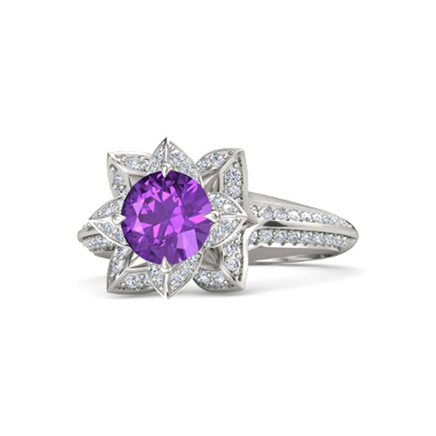 atjewels 925 Sterling Silver Round Cut Multi-Color Gemstone With White Czubic Zircon Lotus Ring For Women's MOTHER'S DAY SPECIAL OFFER - atjewels.in