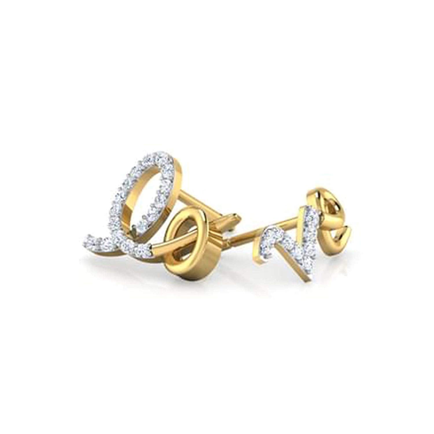atjewels 14K Yellow Gold Over 925 Sterling Silver Round White CZ Mixmatch LO with VE Stud Earrings MOTHER'S DAY SPECIAL OFFER - atjewels.in
